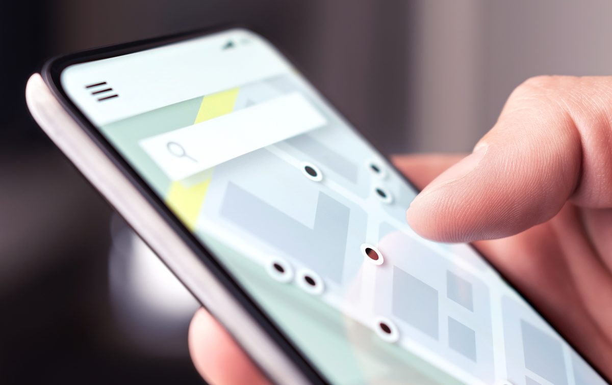 Map with location pins on a smartphone